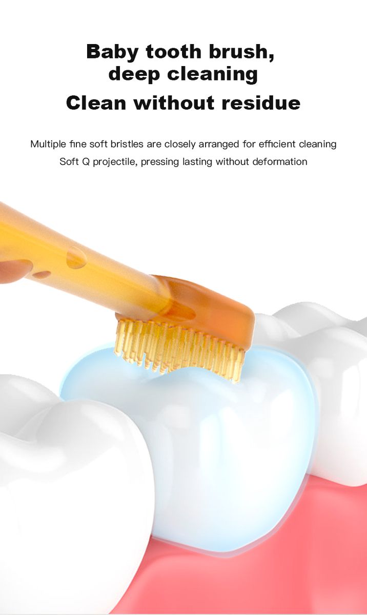 0~18 months old tongue coating brush, baby teeth brush, antibacterial nano silver protection for baby's oral cavity, 9-layer striped brush head, soft Q elastic, cute little bear design, high-temperature PP and silicone materi