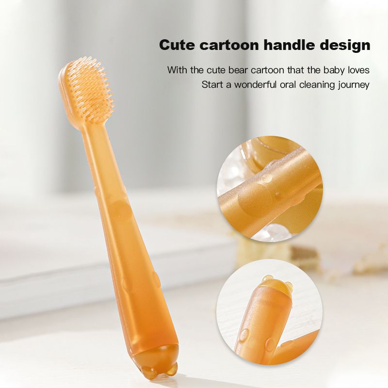 0~18 months old tongue coating brush, baby teeth brush, antibacterial nano silver protection for baby's oral cavity, 9-layer striped brush head, soft Q elastic, cute little bear design, high-temperature PP and silicone materi