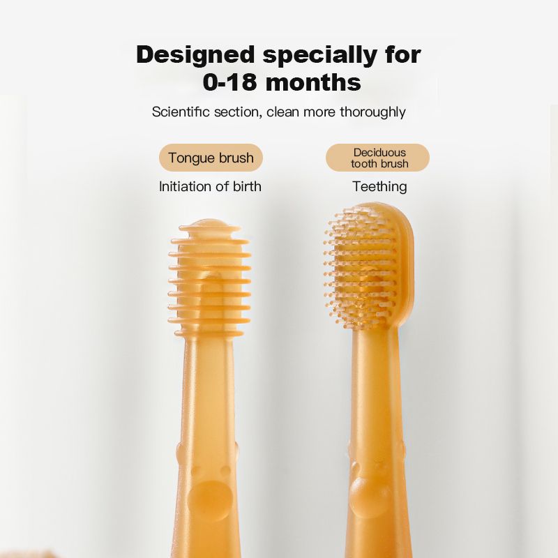 0~18 months old tongue coating brush, baby teeth brush, antibacterial nano silver protection for baby's oral cavity, 9-layer striped brush head, soft Q elastic, cute little bear design, high-temperature PP and silicone materi