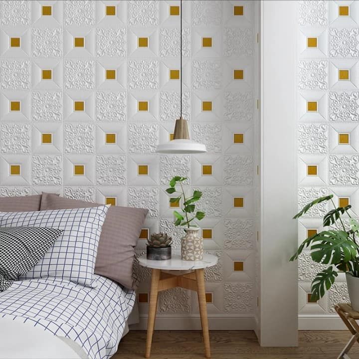 Unique 3D Effect Wallpaper Sticker White And Gold PE Foam Sticker For Home And Offices