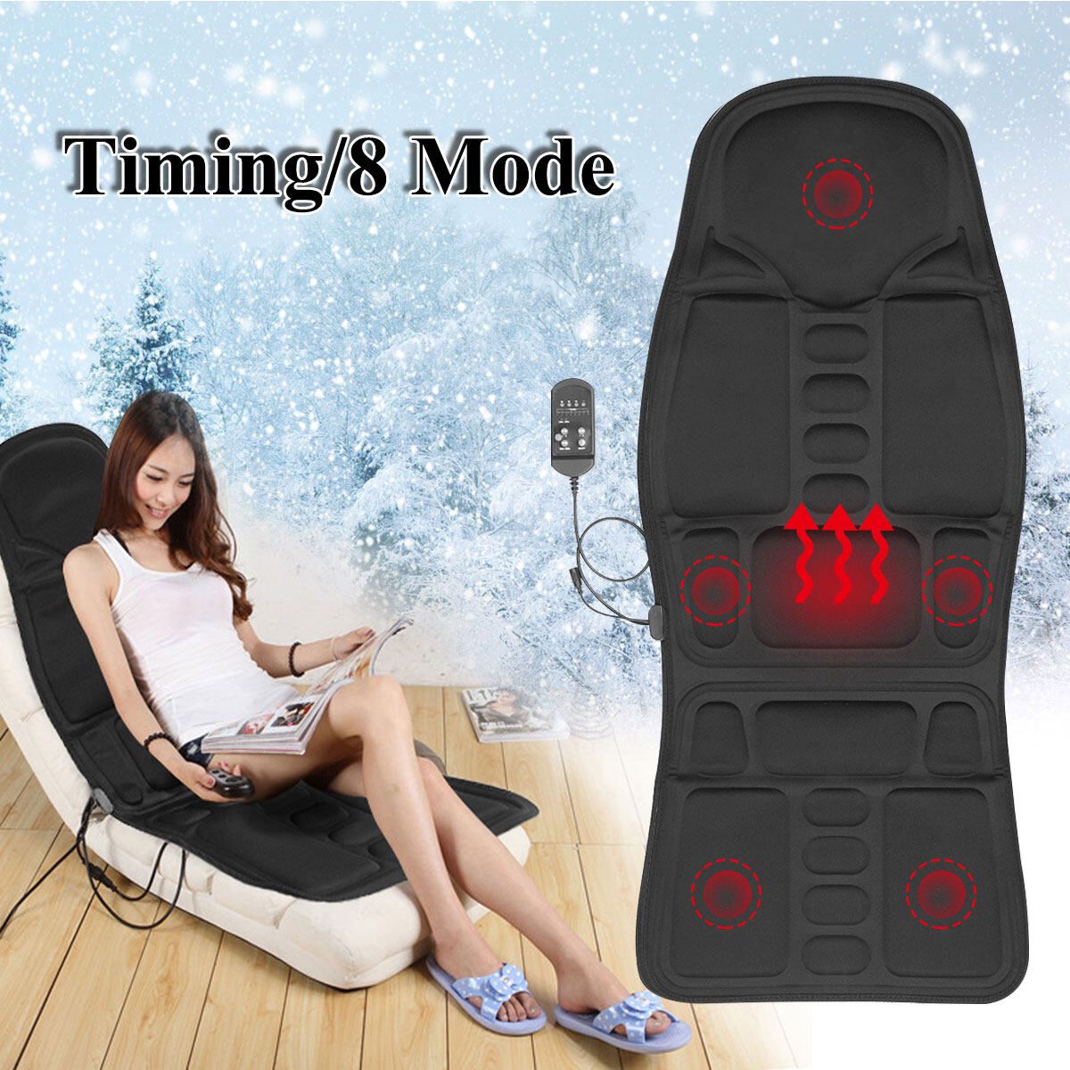 Black Back Massage Chair Car SUV Heat Seat /Cushion Neck Pain Lumbar Pad, 8 Kinds Of Massage Modes, 3 Kinds Of Strength,Suitable For Car\Office\Home