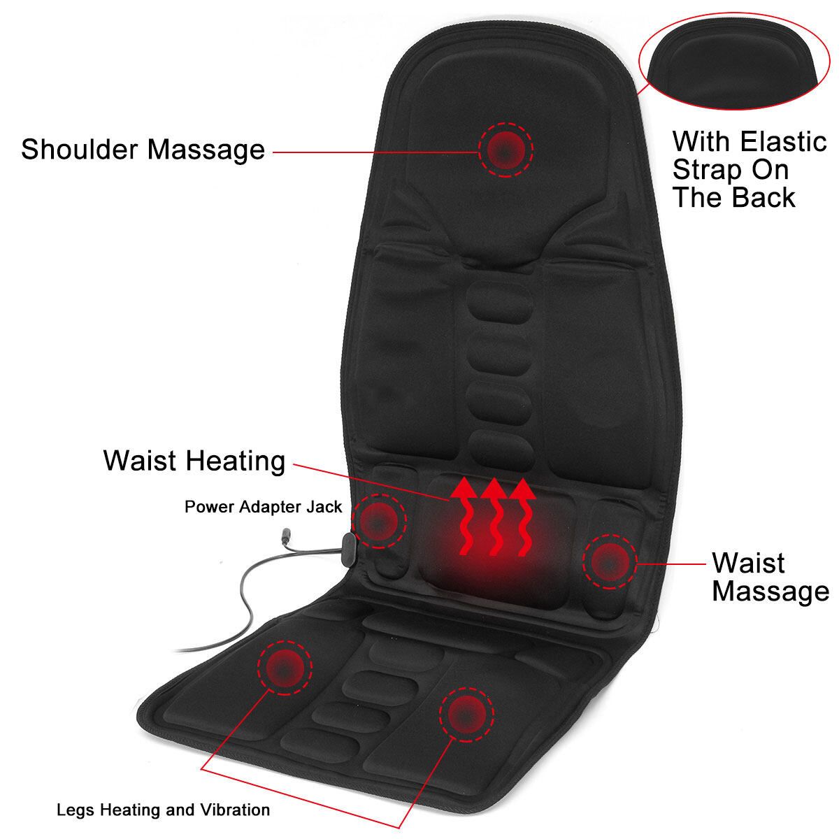 Black Back Massage Chair Car SUV Heat Seat /Cushion Neck Pain Lumbar Pad, 8 Kinds Of Massage Modes, 3 Kinds Of Strength,Suitable For Car\Office\Home