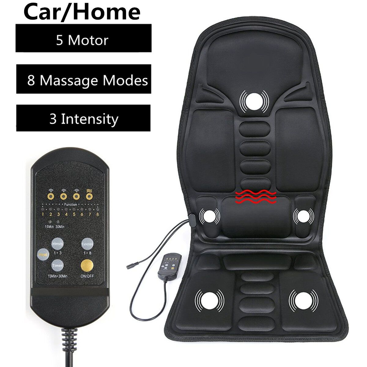 Black Back Massage Chair Car SUV Heat Seat /Cushion Neck Pain Lumbar Pad, 8 Kinds Of Massage Modes, 3 Kinds Of Strength,Suitable For Car\Office\Home