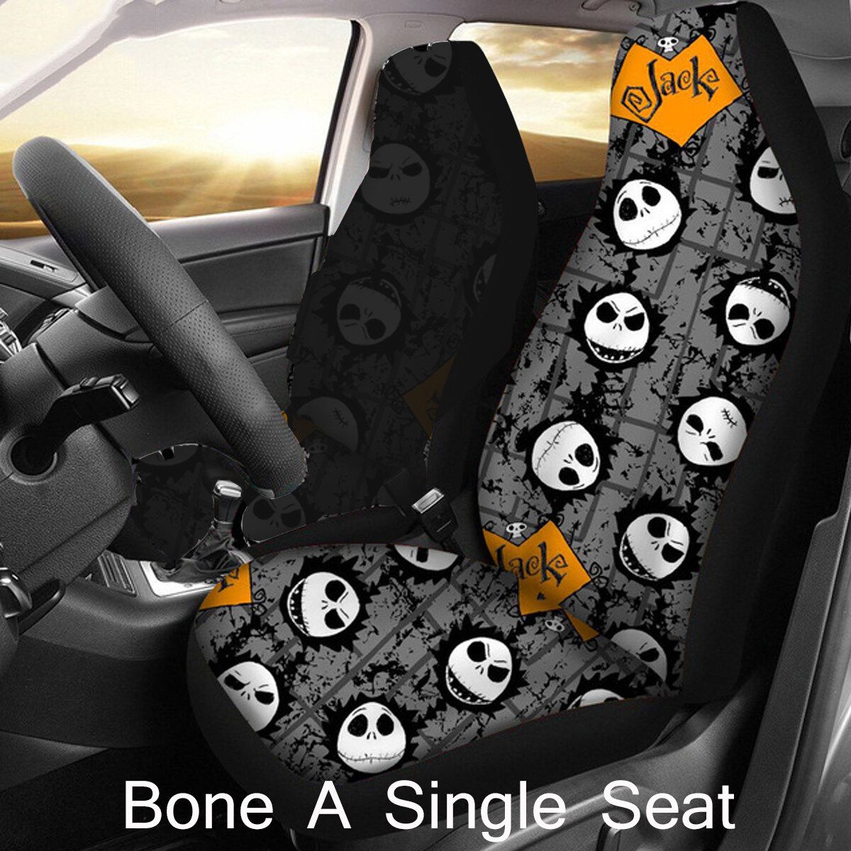 1/2pcs Universal Car Front Seat Cover Auto Cushion Protector Skull Printed Mat White Bone A Single Seat