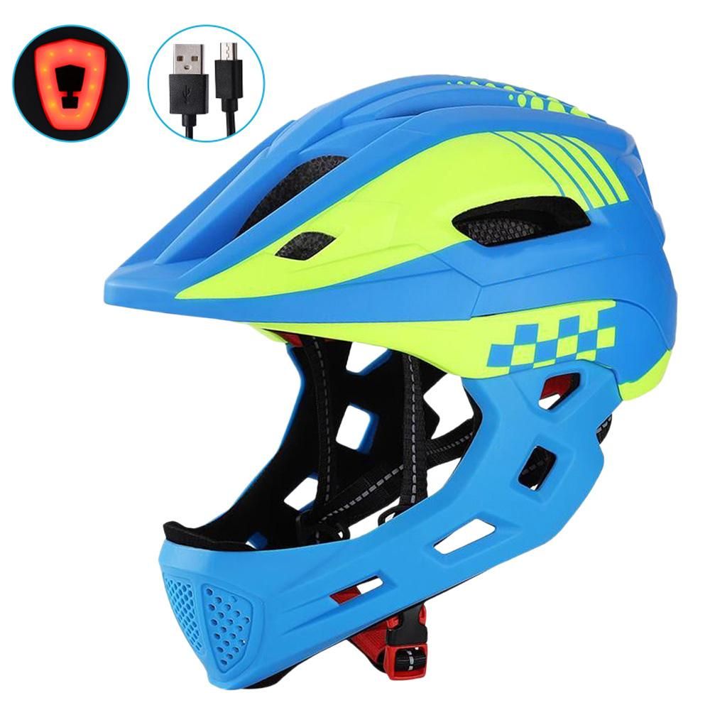 Kid Bike Full Face Helmet Children Safety Riding Skateboard Rollerblading Helmet Sports Head Guard with Taillight and Detachable Chin