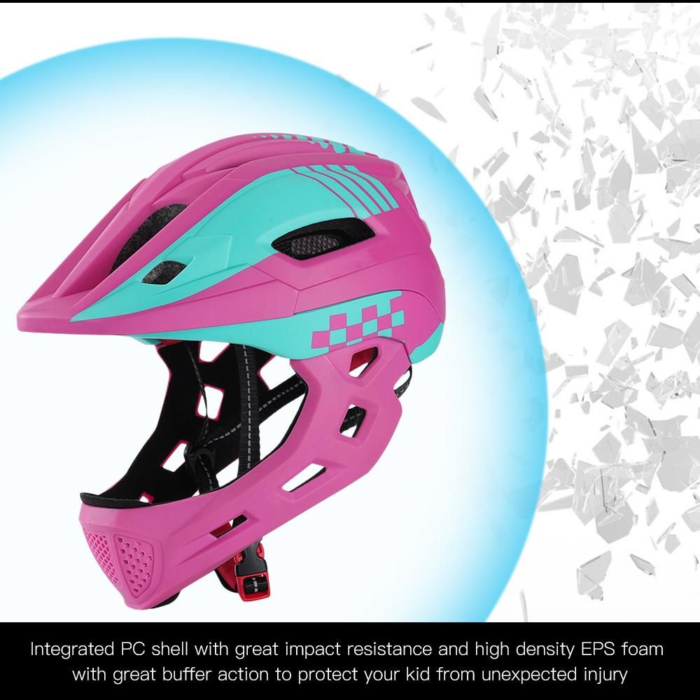 Kid Bike Full Face Helmet Children Safety Riding Skateboard Rollerblading Helmet Sports Head Guard with Taillight and Detachable Chin
