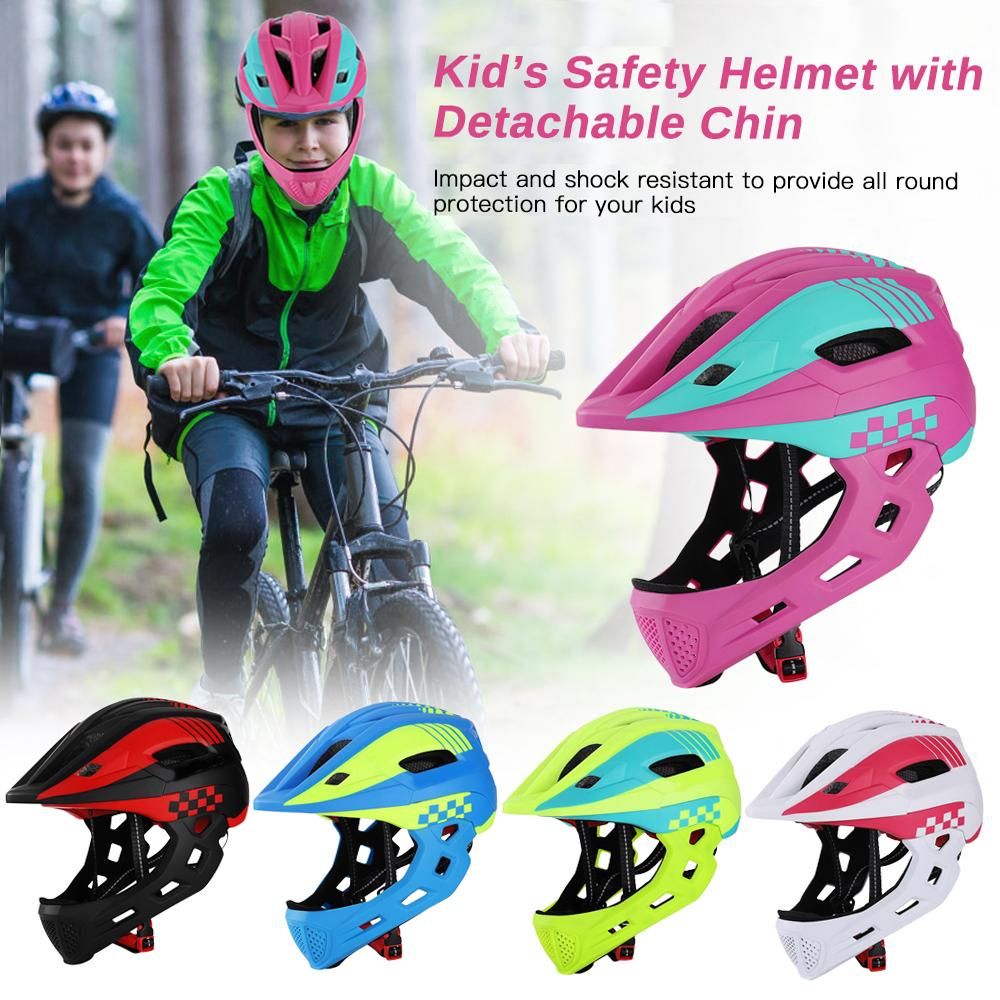Kid Bike Full Face Helmet Children Safety Riding Skateboard Rollerblading Helmet Sports Head Guard with Taillight and Detachable Chin