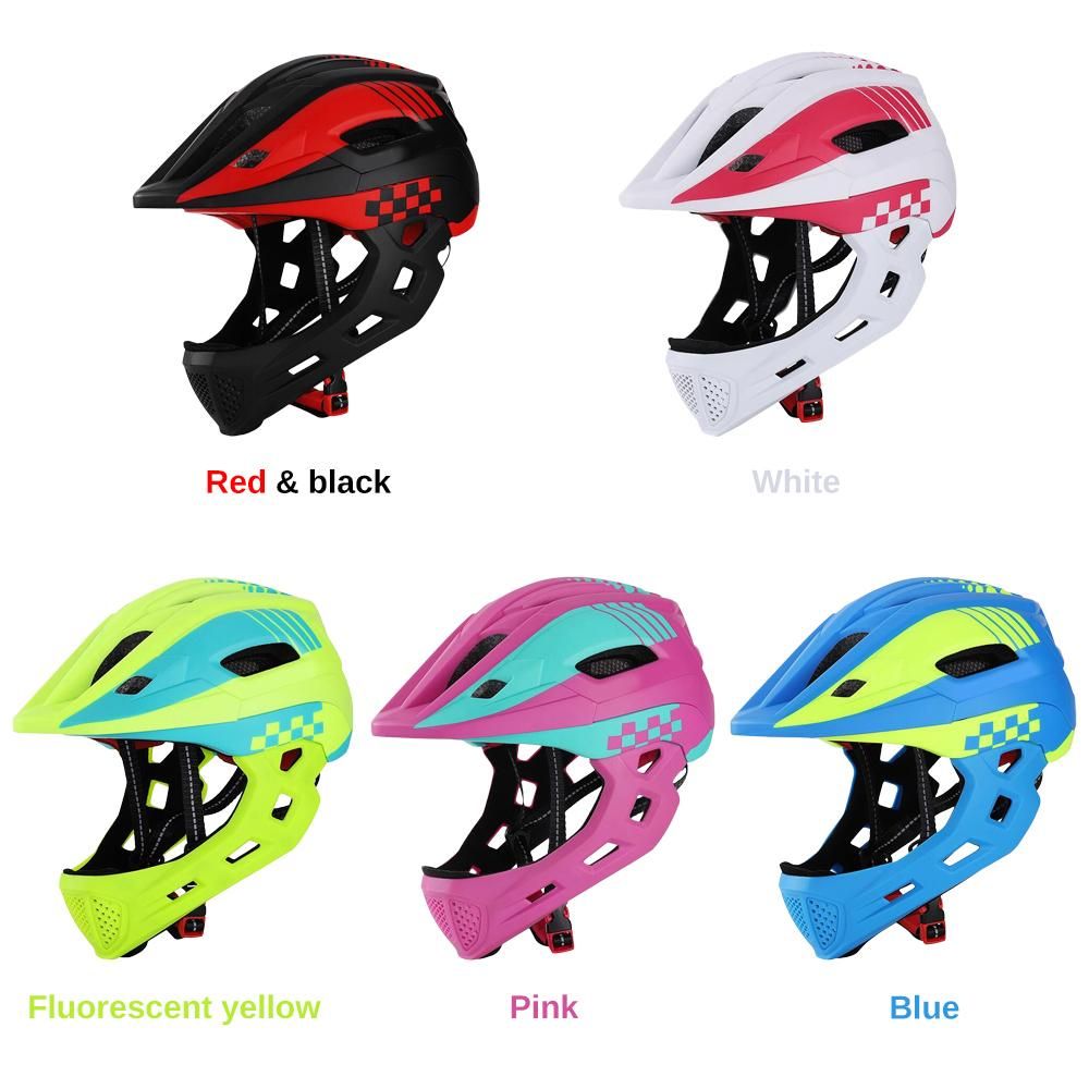 Kid Bike Full Face Helmet Children Safety Riding Skateboard Rollerblading Helmet Sports Head Guard with Taillight and Detachable Chin
