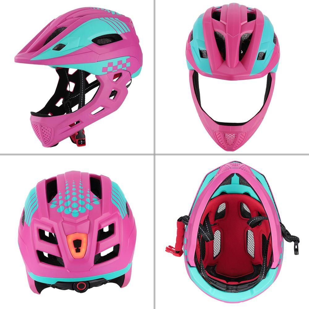 Kid Bike Full Face Helmet Children Safety Riding Skateboard Rollerblading Helmet Sports Head Guard with Taillight and Detachable Chin