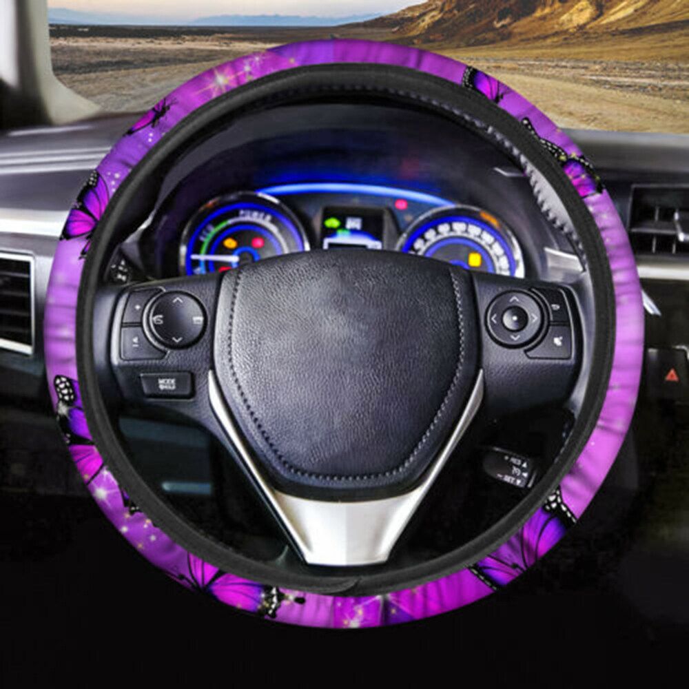 Butterfly Leather Universal Car Seat Covers Full Set Purple