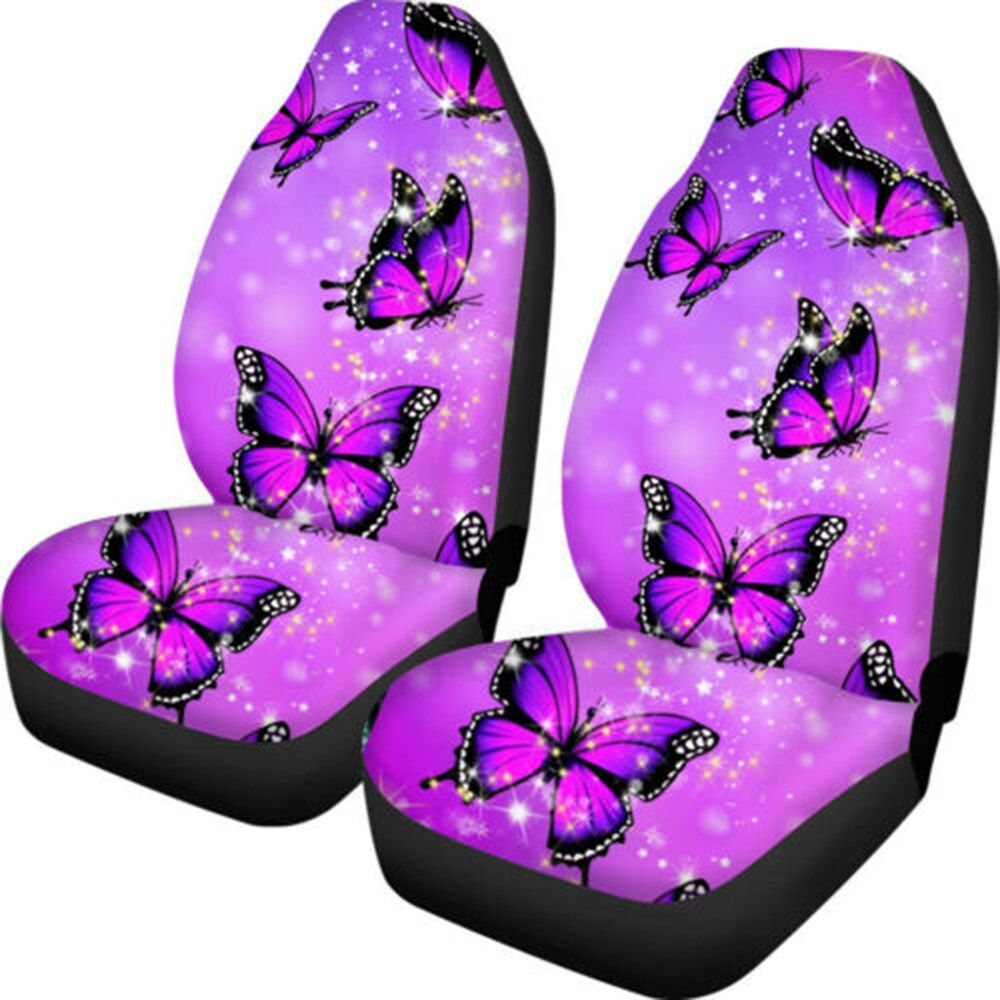 Butterfly Leather Universal Car Seat Covers Full Set Purple