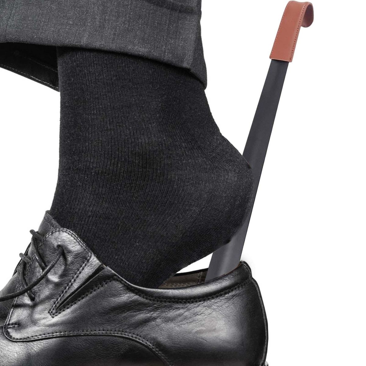 Portable Leather Shoehorn Long Handle Shoe Remover Brown