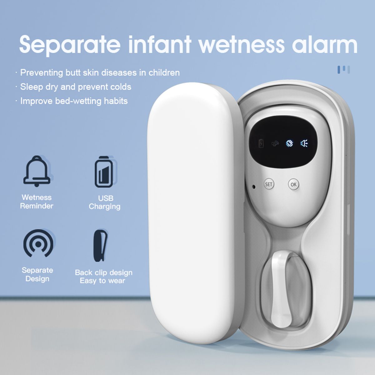 Wireless Bedwetting Alarm Pee Alarm With Receiver & Clip-on