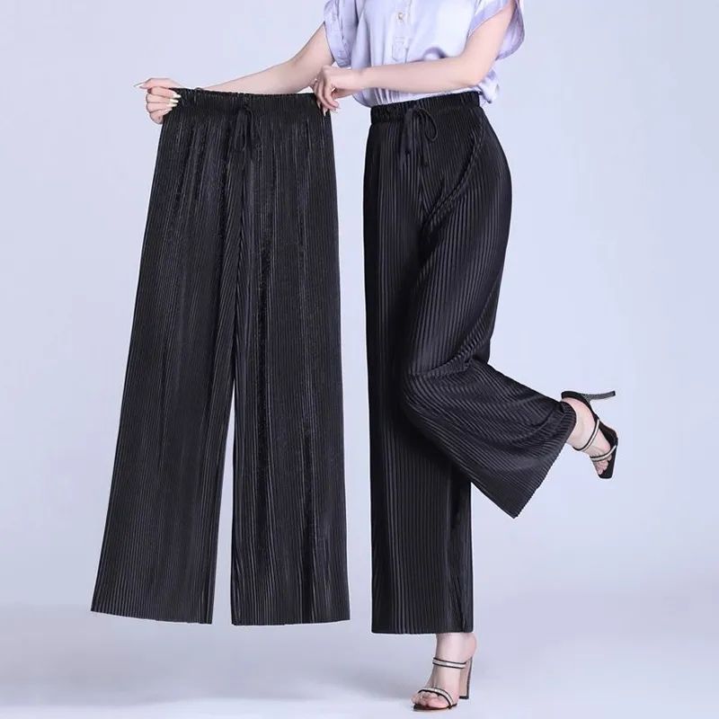 Black Turkey Shiny Satin Silk Trouser Women's Elastic Waist Band Wide Leg Palazzo  Pants