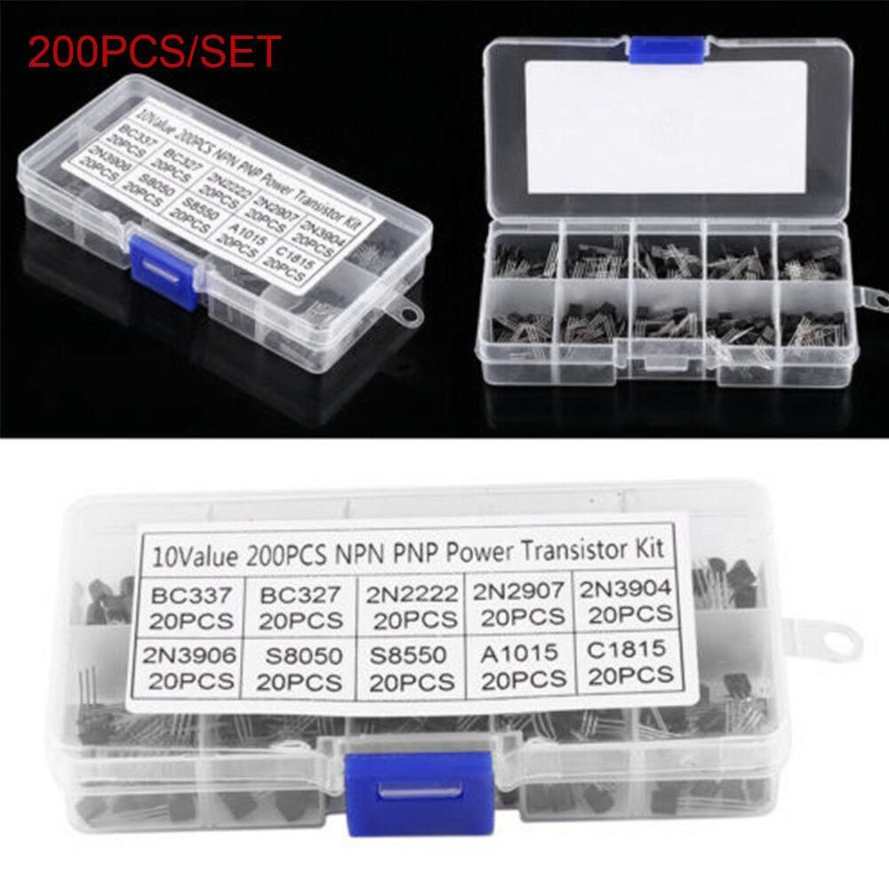 200Pcs 10Values TO-92 NPN PNP Transistor Assortment Kit BC337 BC327 2N2222 2N2907 2N3904 2N3906 S8050 S8550 A1015 C1815
