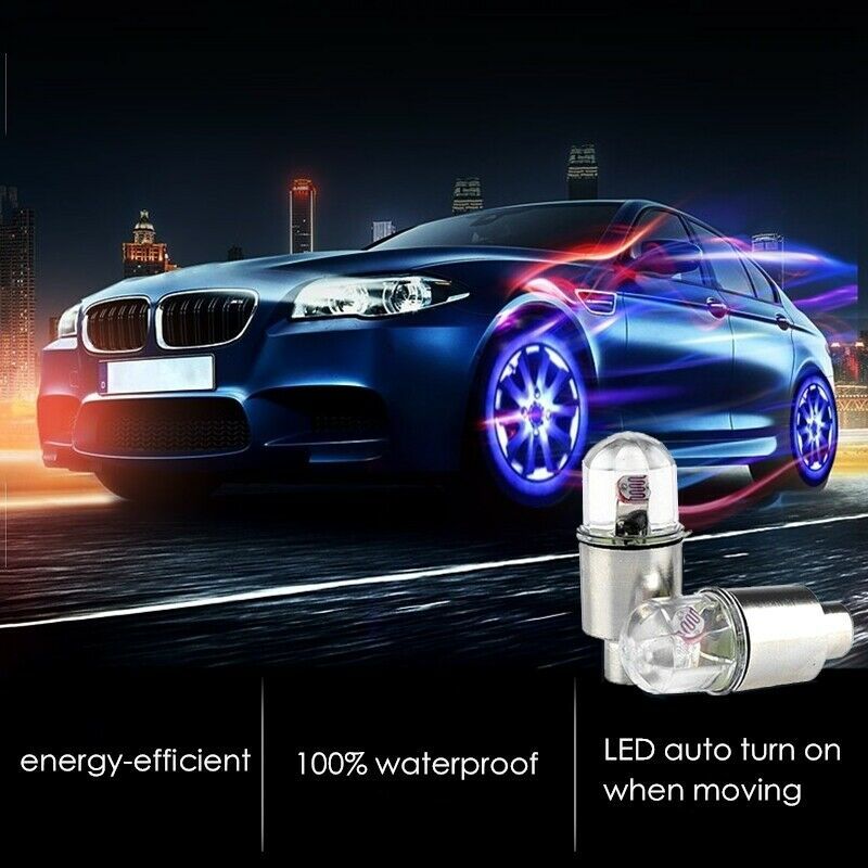 (Blue)2pcs Car Auto Wheel Tire Tyre Air Valve Stem LED Light Cap Cover Accessories Top Decorative Lamp Car Lights For Car Motorcycle