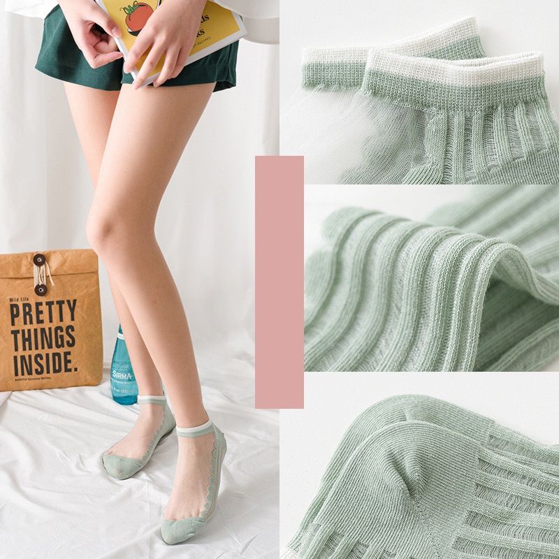 5 Pairs Summer Ultrathin Women Socks Transparent Striped Ankle Socks