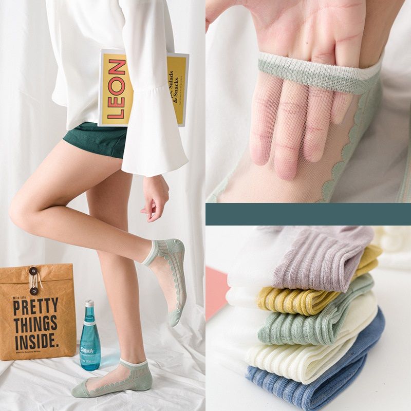 5 Pairs Summer Ultrathin Women Socks Transparent Striped Ankle Socks