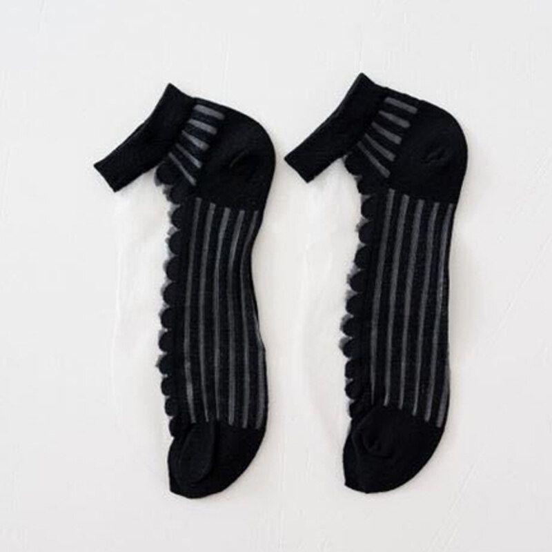 5 Pairs Summer Ultrathin Women Socks Transparent Striped Ankle Socks