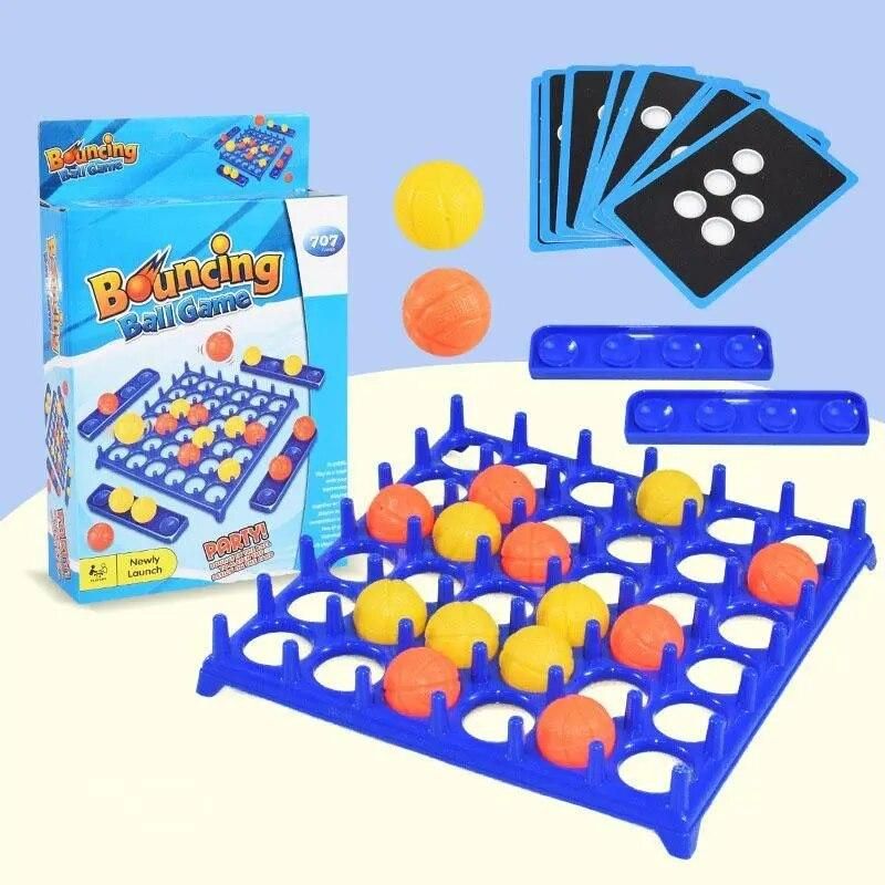 Jumping Ball Table Game Family Party Board Games Set Family Bouncing Balls Toy With 16 Balls 9 Challenge Cards And Game Grid For