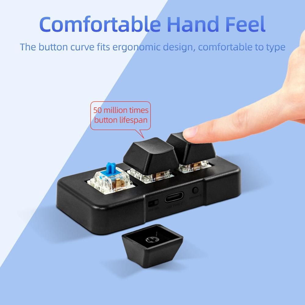 MK321-Pro 3-key Mini Customized Keyboard with Mechanical Blue Switch USB+2.4G+BT Connection for Office Game Multimedia White