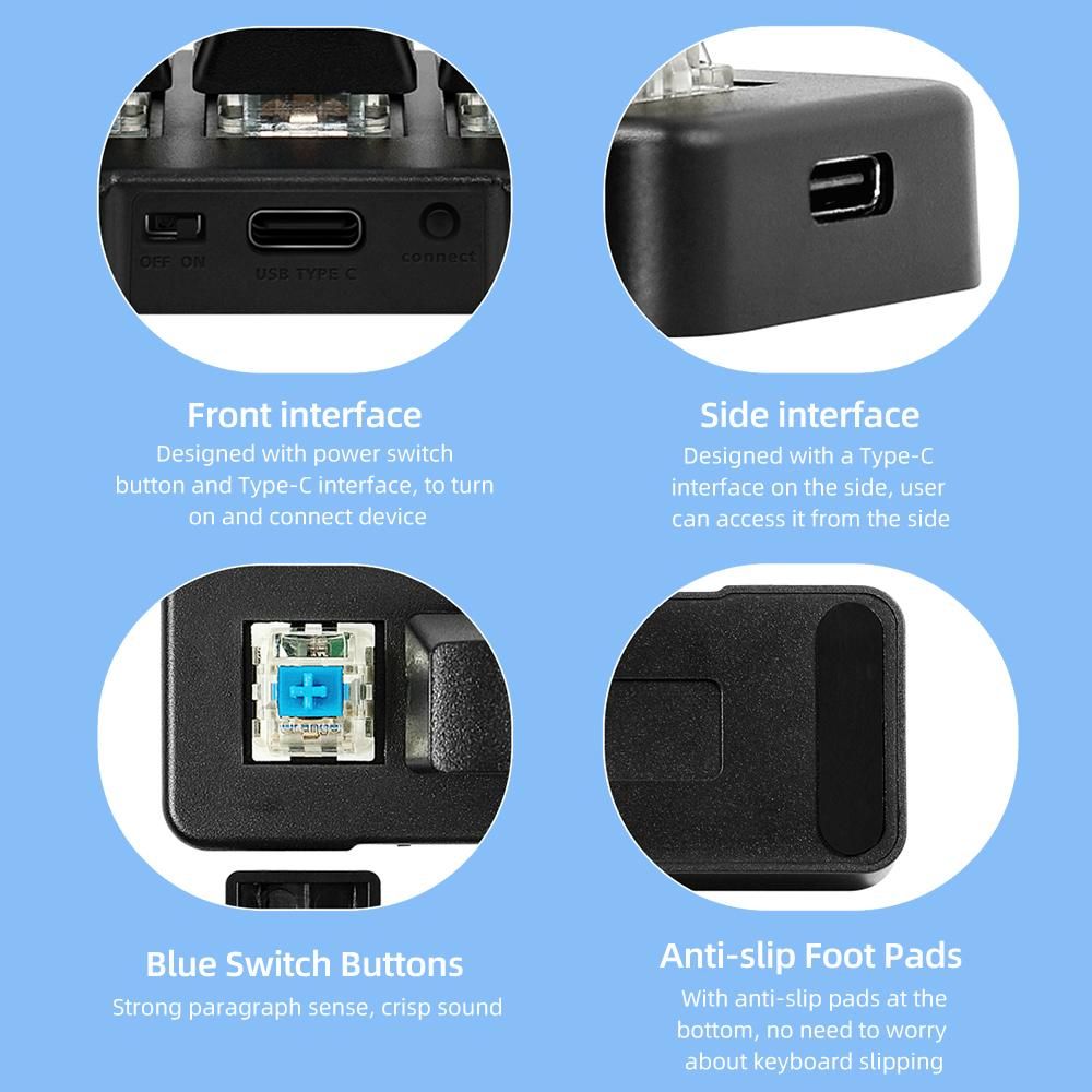 MK321-Pro 3-key Mini Customized Keyboard with Mechanical Blue Switch USB+2.4G+BT Connection for Office Game Multimedia White