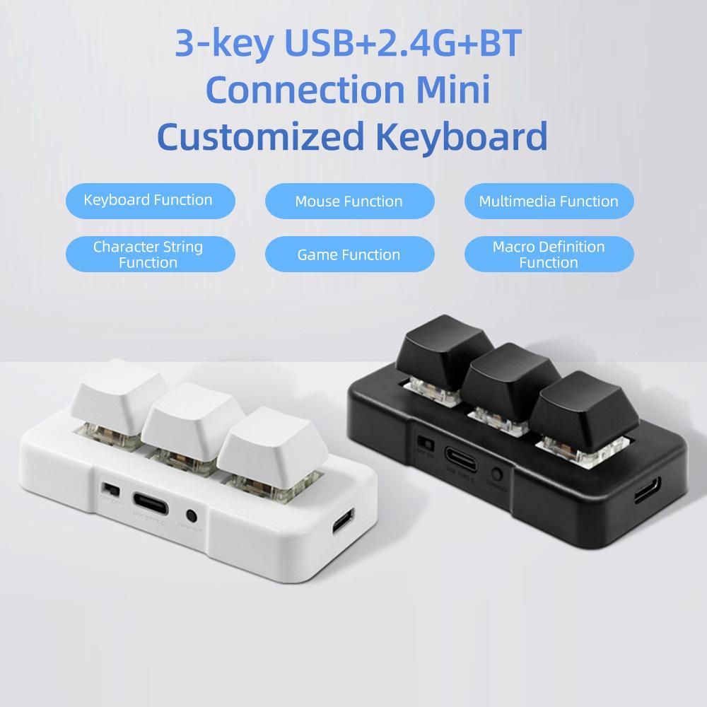 MK321-Pro 3-key Mini Customized Keyboard with Mechanical Blue Switch USB+2.4G+BT Connection for Office Game Multimedia White