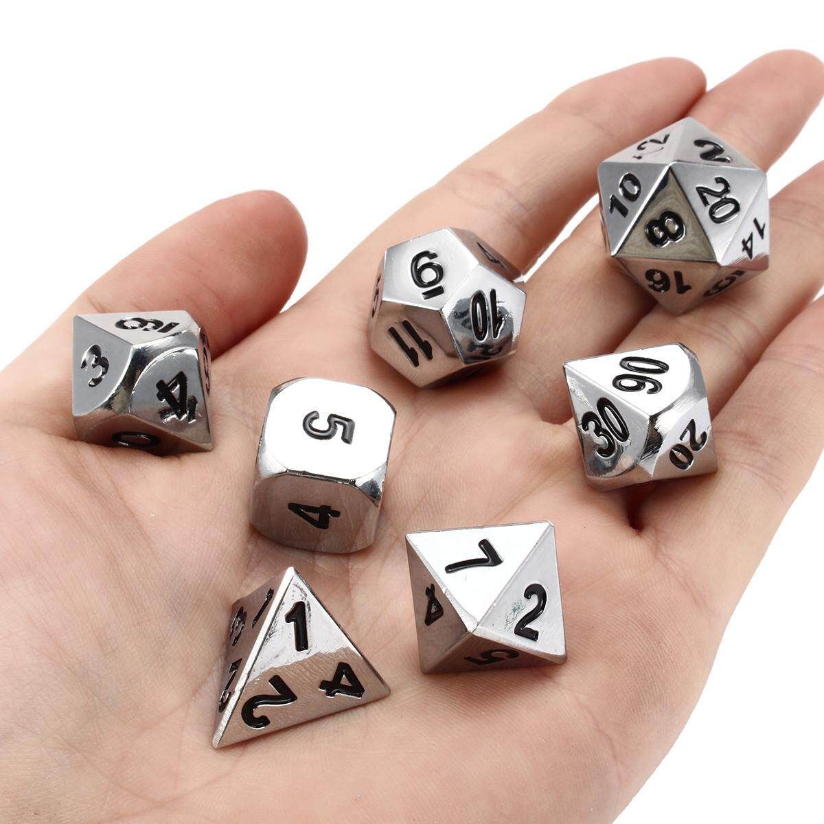 7Pcs Polyhedral Metal Dice Set Playing Game Poker Card Dungeons And Dragons Party Silver (silver)