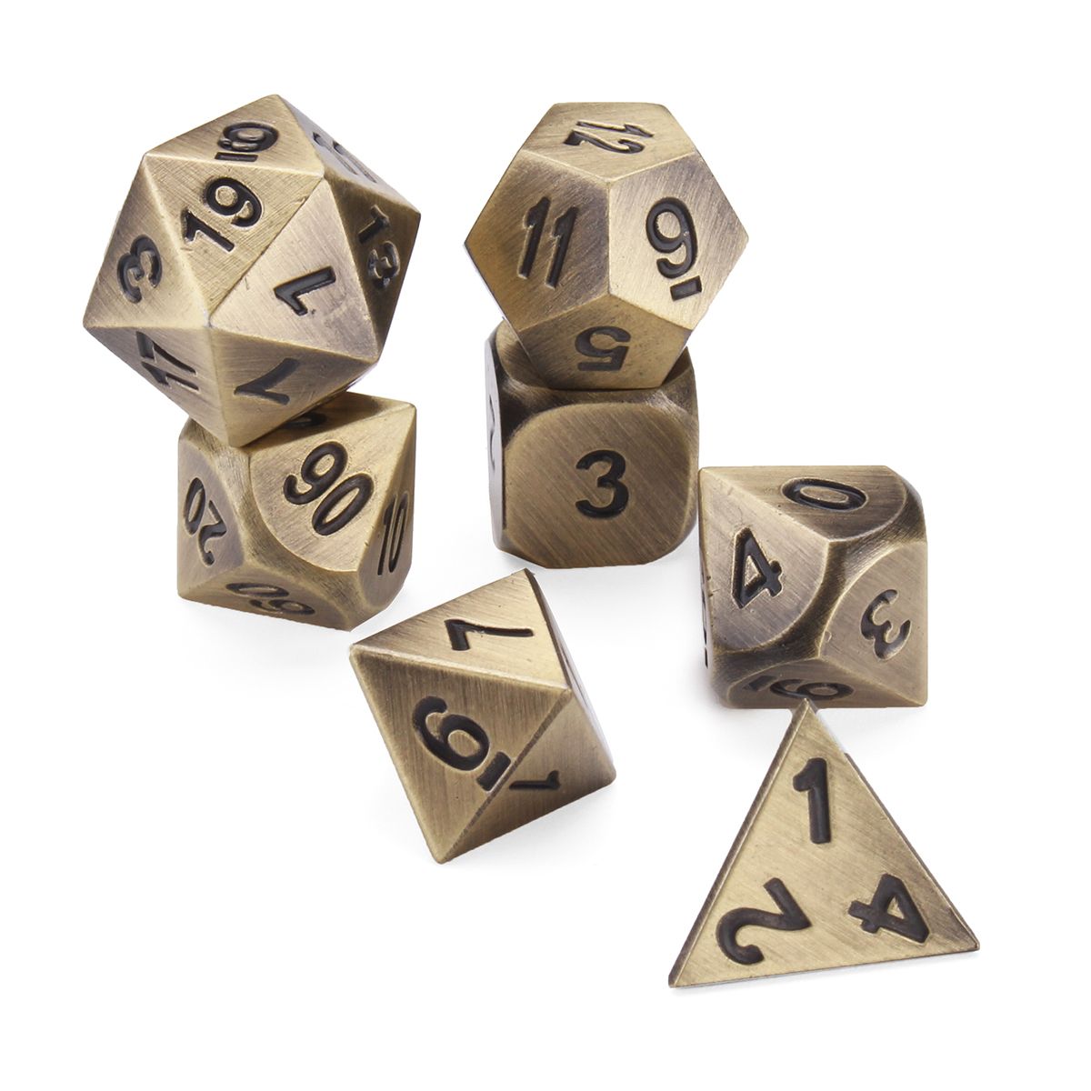 Embossed Antique Metal Polyhedral Dice Role Playing Game Party W/ Bag Ancient Bronze