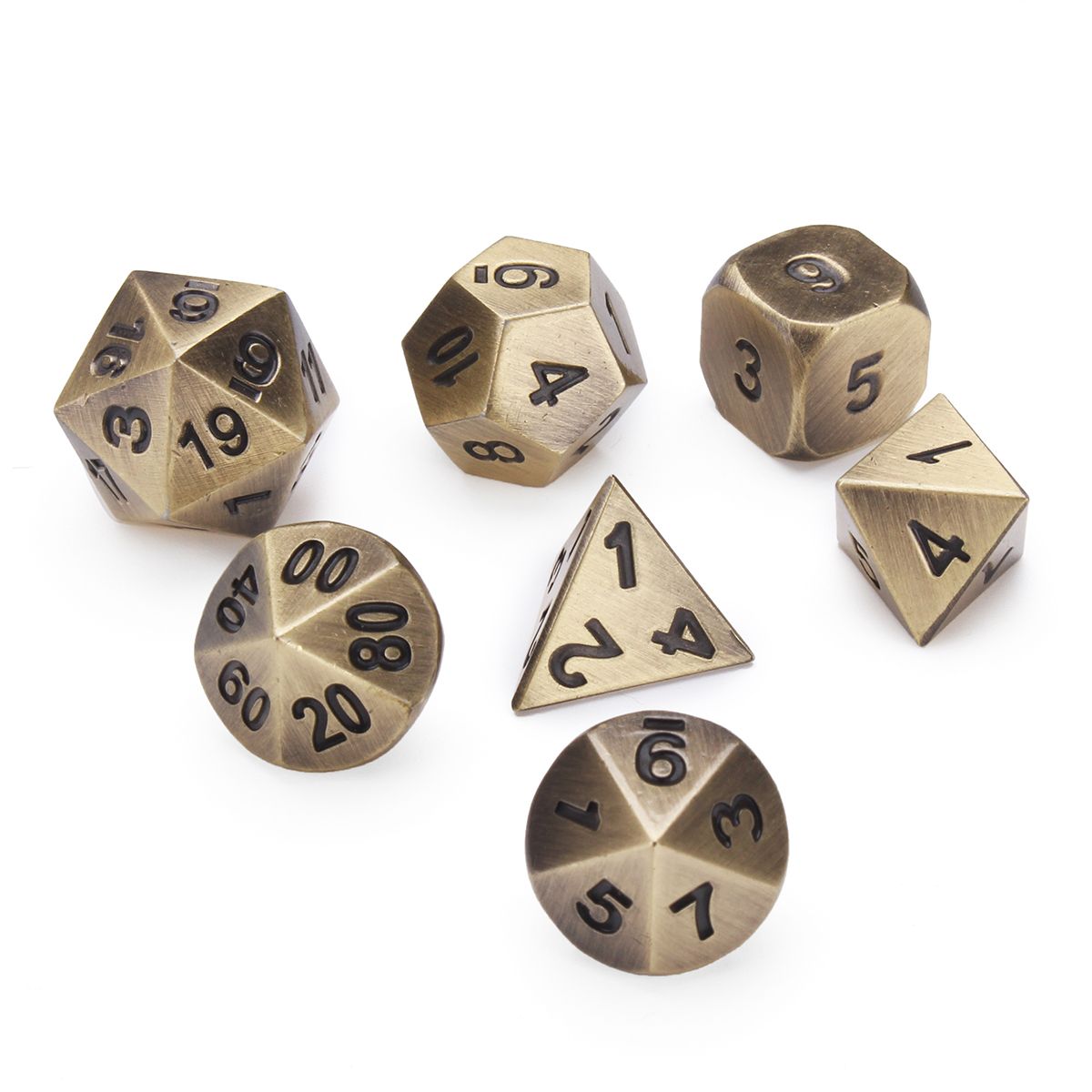 Embossed Antique Metal Polyhedral Dice Role Playing Game Party W/ Bag Ancient Bronze