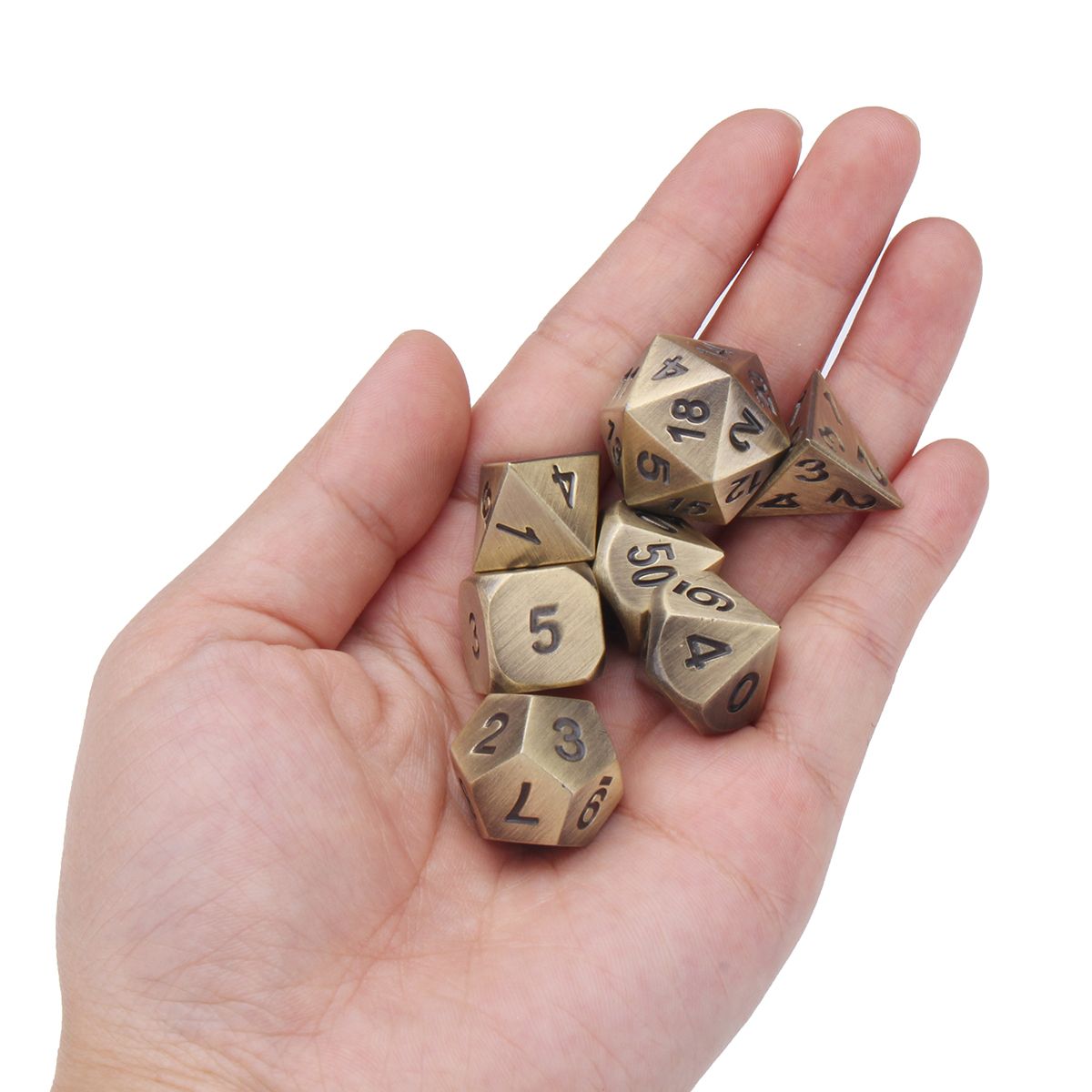 Embossed Antique Metal Polyhedral Dice Role Playing Game Party W/ Bag Ancient Bronze