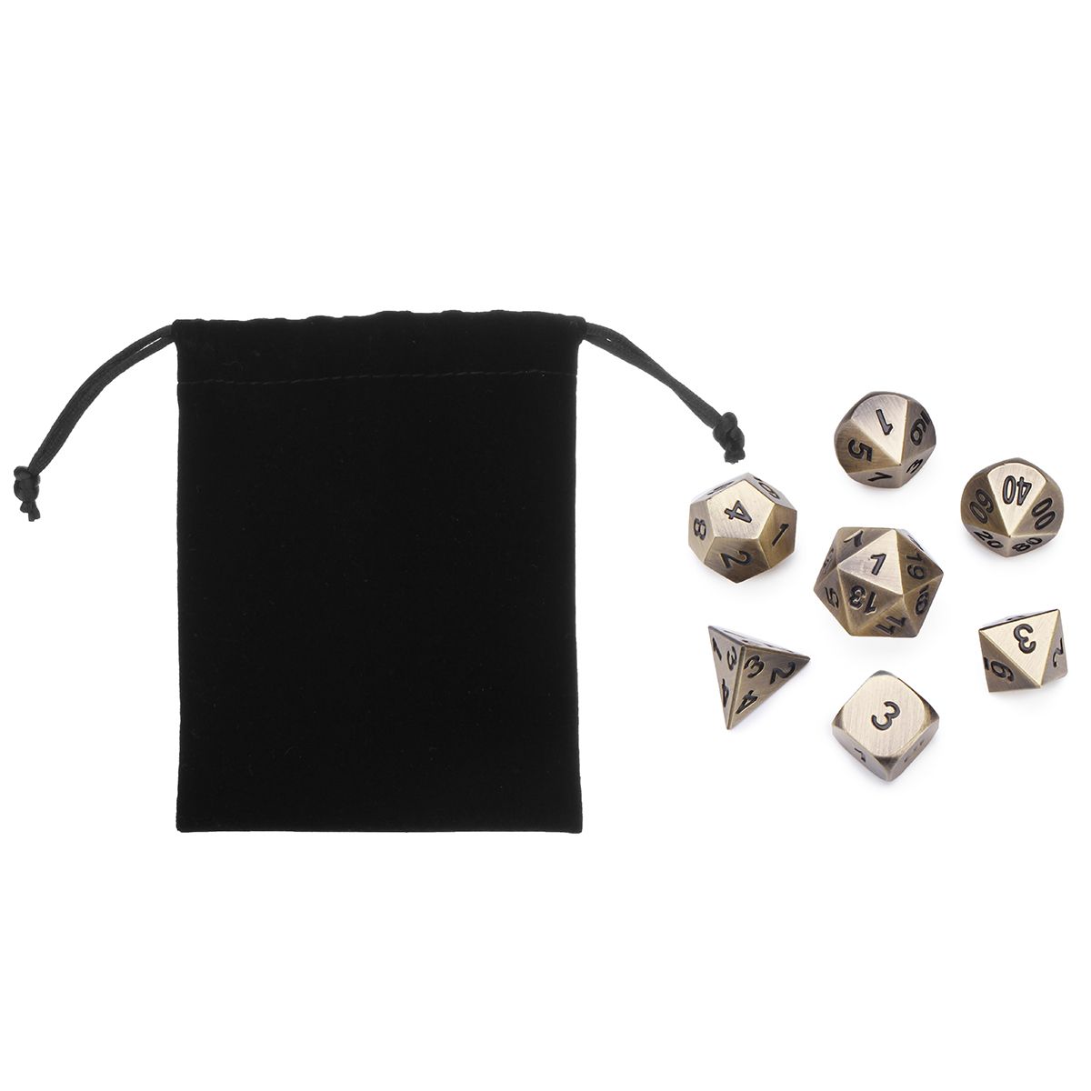 Embossed Antique Metal Polyhedral Dice Role Playing Game Party W/ Bag Ancient Bronze