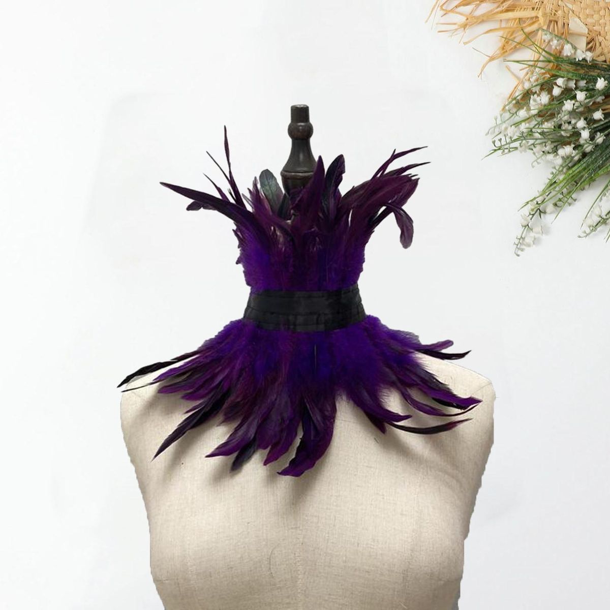 Faux Feather Neck Sleeve Feathered Lace Neck Sleeve Chic for Women Purple