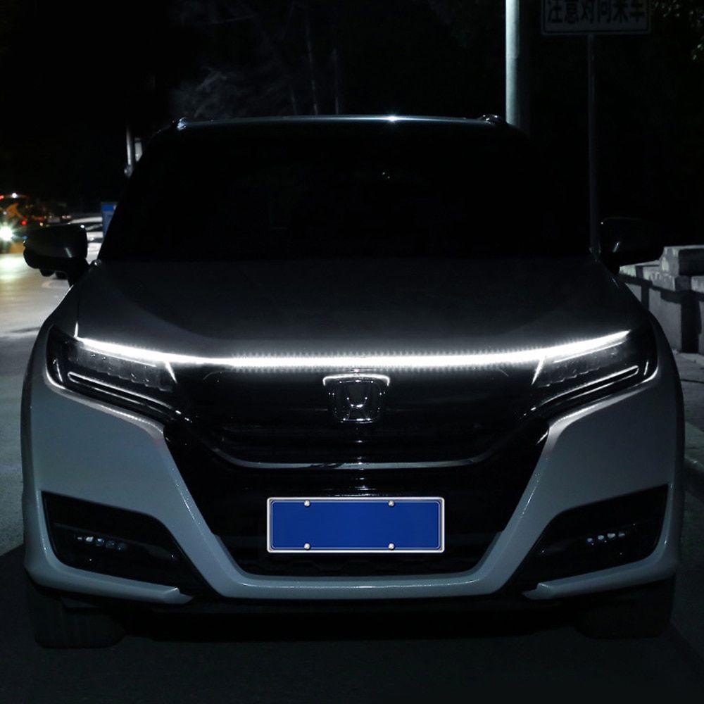 OKEEN Car DRL Led Lights Strip For Hood Flexible Car Engine Cover Decoration Headlight Universal Auto Daytime Running Lights 12V White
