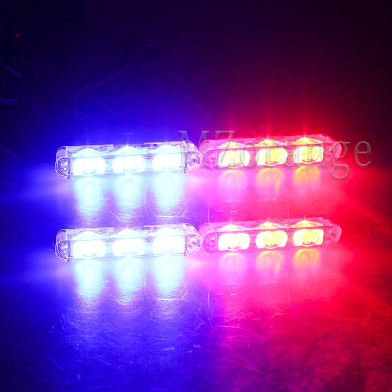 4*3 LED Strobe Police Lights For Car Emergency Grill Warning Lamp 12V Car Motorcycle Fireman Ambulance Flasher Fso Flashlight Red And Blue