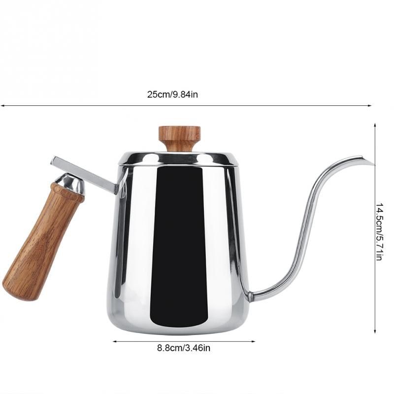 350ml/600ml Wooden Handle Stainless Steel Coffee Pot Pour Over Coffee Kettle Long Mouth Gooseneck Drip Kettle Coffee Maker(#600ml) YUA