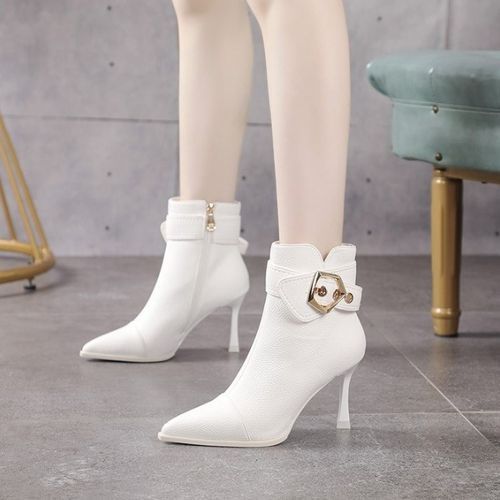 Boots Female Pointed Toe Side Zipper Thin Strap Buckle Short Female Boots
