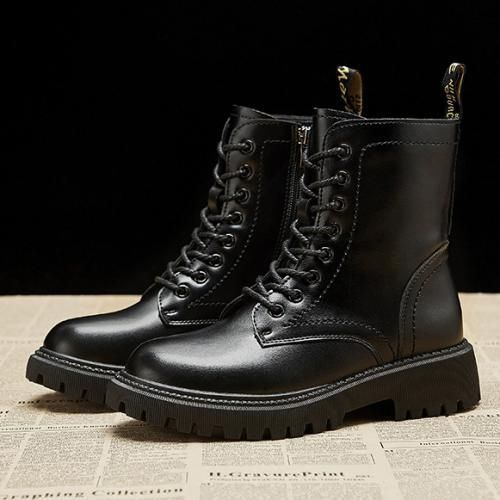 Straight Boots Chunky Heeled Lace Up Model Women's Short Boots