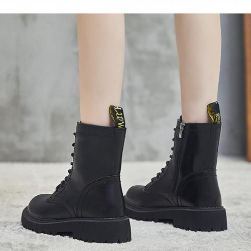 Straight Boots Chunky Heeled Lace Up Model Women's Short Boots