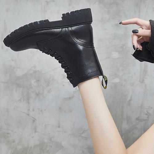 Straight Boots Chunky Heeled Lace Up Model Women's Short Boots