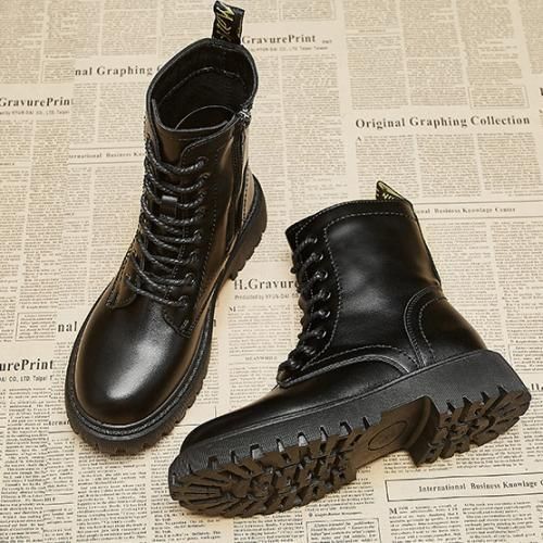 Straight Boots Chunky Heeled Lace Up Model Women's Short Boots