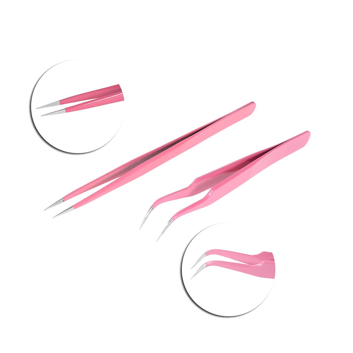 2Pcs/set Stainless Steel Pink Straight/Curved Nail Tweezers Nippers Tools