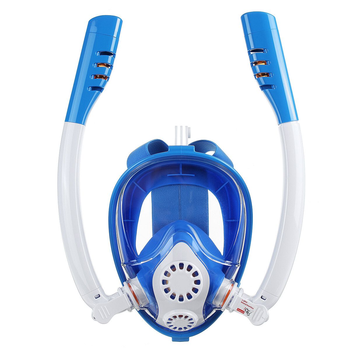 180° TWO Intake Tubes Silicone Diving Mirror Anti Fog Detachable Dry Snorkeling Full Face Set Scuba Diving Underwater Wide View Snorkel Swimming [XS/S/M/L/XL] For Adult Youth Child Blue For Kids
