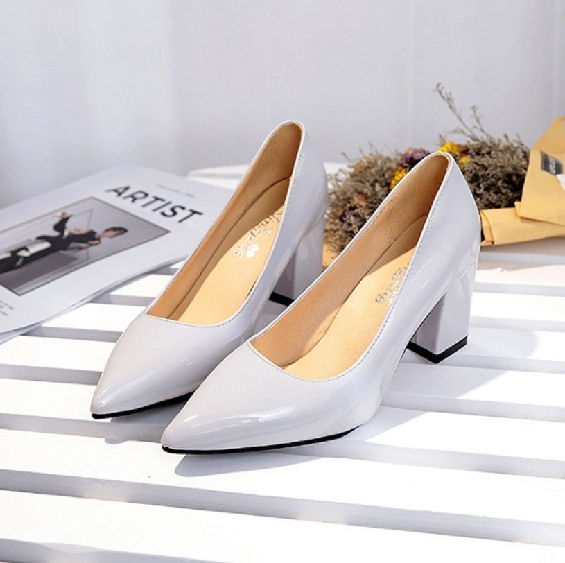 Quality Ladies High Heel Office Court Shoe-off White