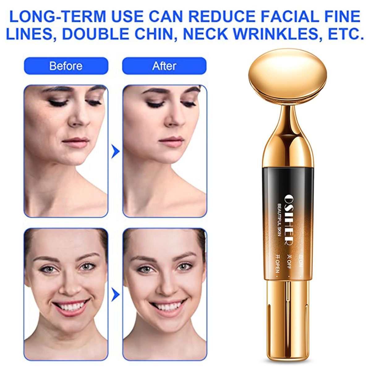 Face Neck Massager Wrinkle Removal Device Face Neck Firming Tool Golden