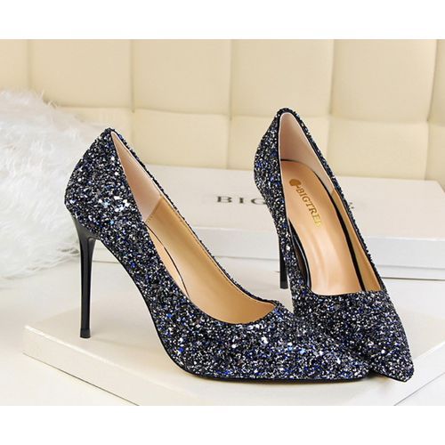 Ladies Fashion High Heels Female Classic Simple Pointed High Heels Blue