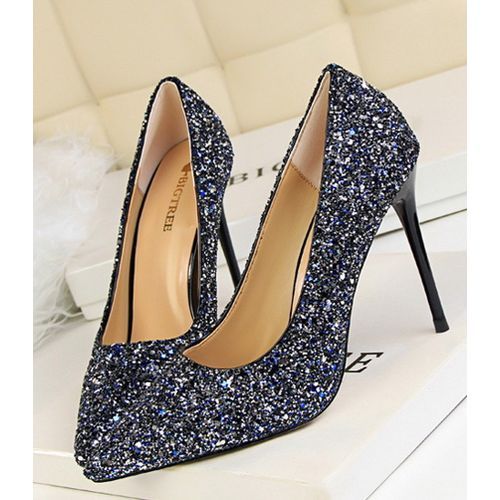 Ladies Fashion High Heels Female Classic Simple Pointed High Heels Blue