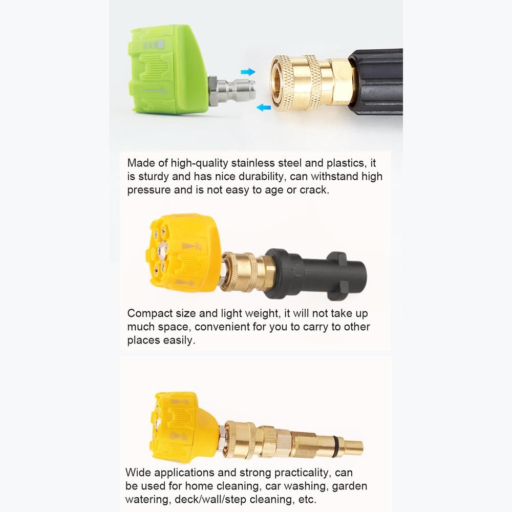 High Pressure Washer Spray Nozzle 6-in-1 Adjustable Quick Changeover with 1/4 Inch Quick Connect for Car Washing Home Cleaning Garden Watering
