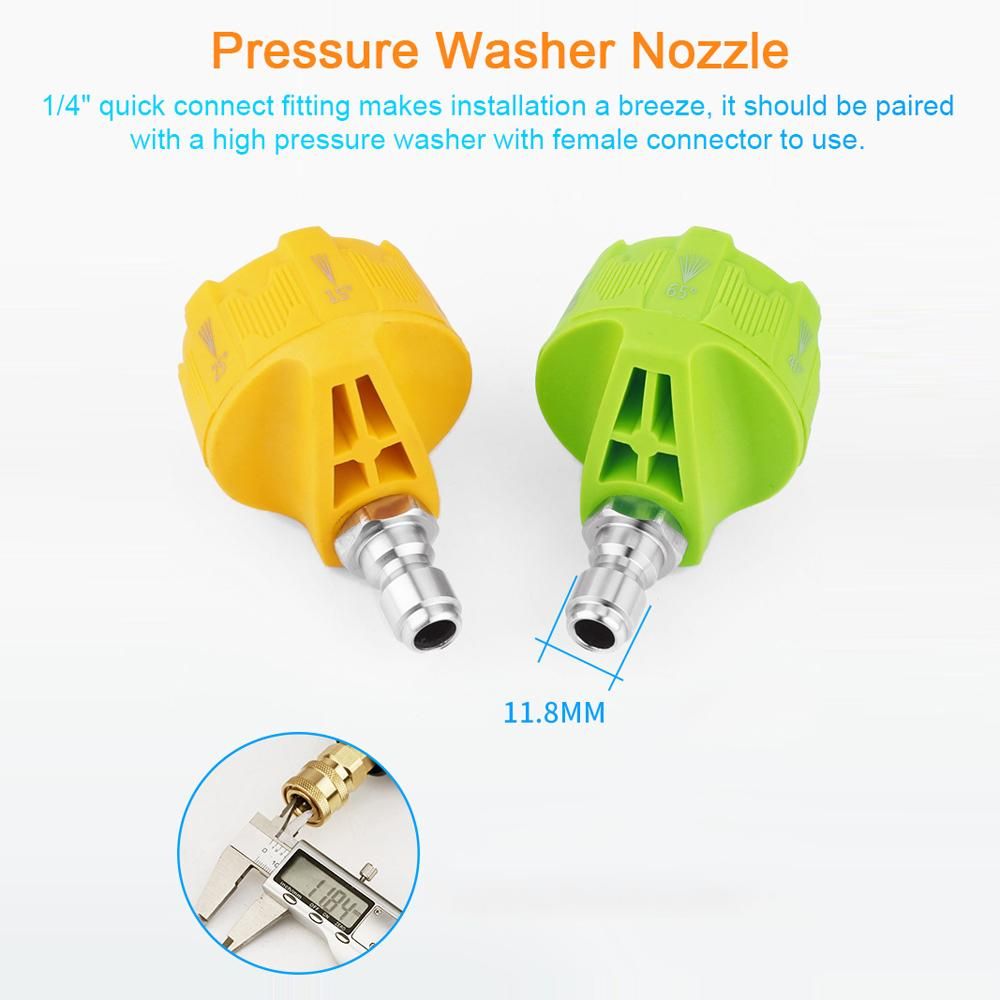 High Pressure Washer Spray Nozzle 6-in-1 Adjustable Quick Changeover with 1/4 Inch Quick Connect for Car Washing Home Cleaning Garden Watering