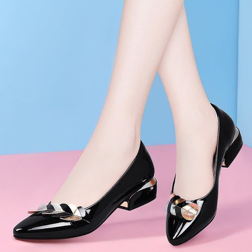 Low Heel Ladies High Heels Sweet Love Pointed Toe Pumps-Black